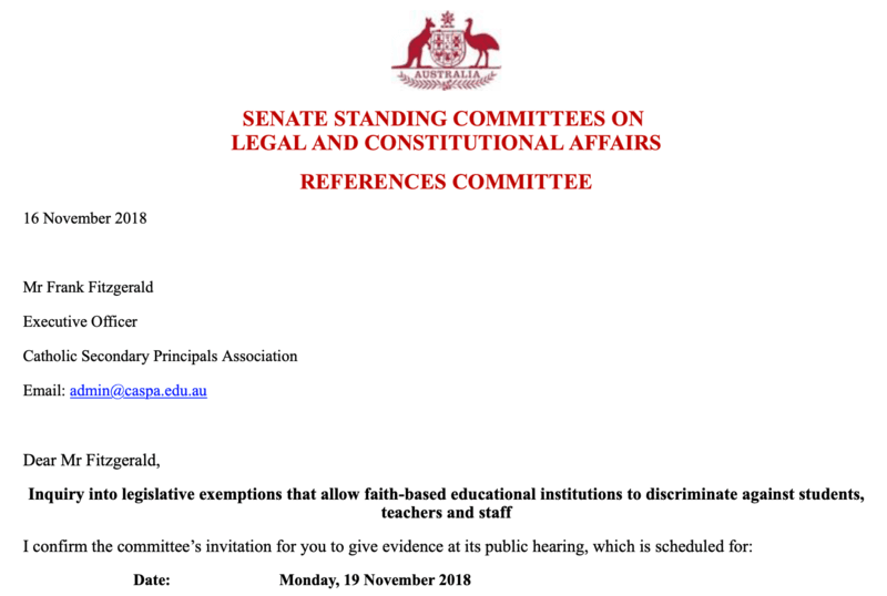 CaSPA presentation to Senate enquiry into Exemption for Faith Based Schools